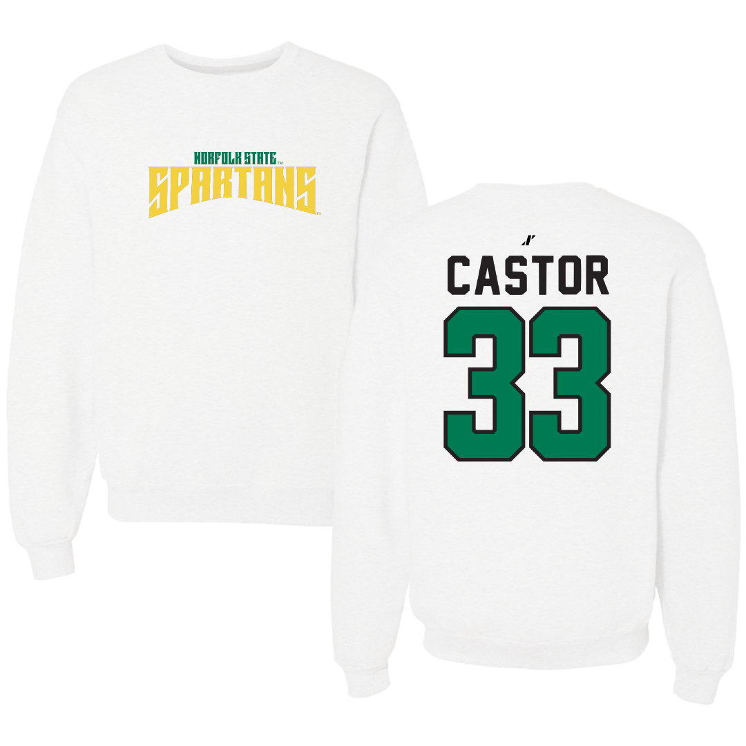 Norfolk State University Football White Classic Crewneck - #33 Darren Castor