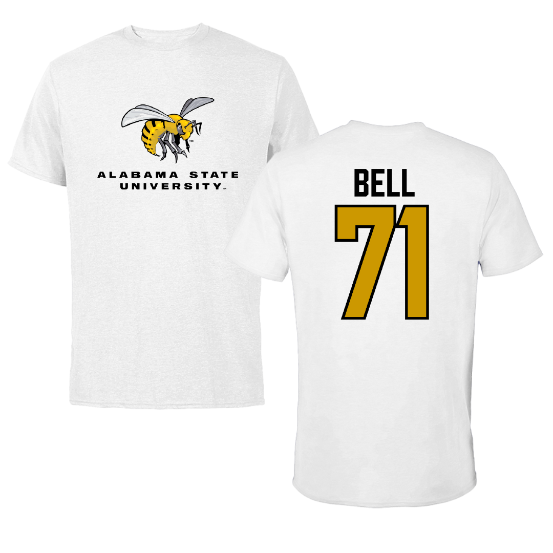Alabama State University Football White Performance Tee - #71 Kriston Bell