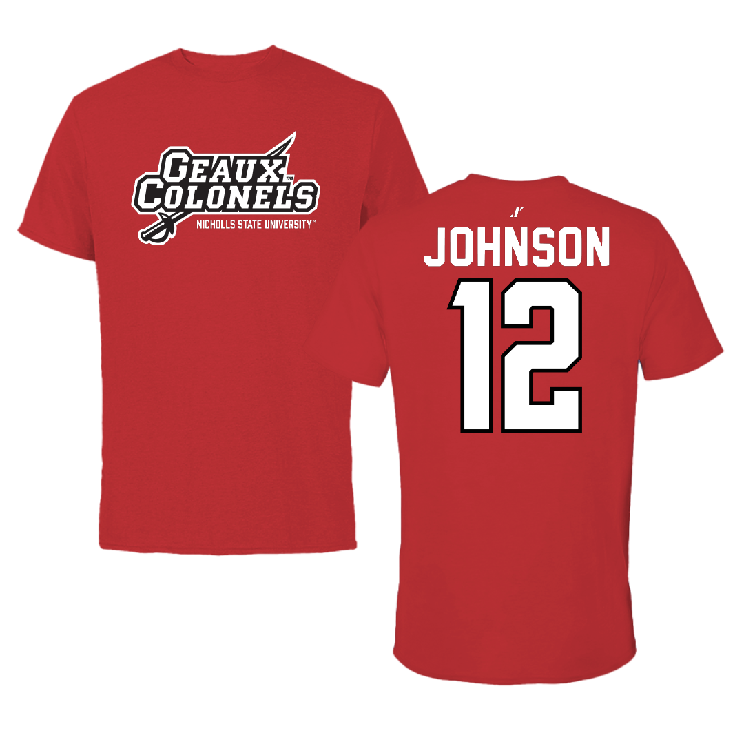Nicholls State University Baseball Red General Performance Tee - #12 Tyler Johnson