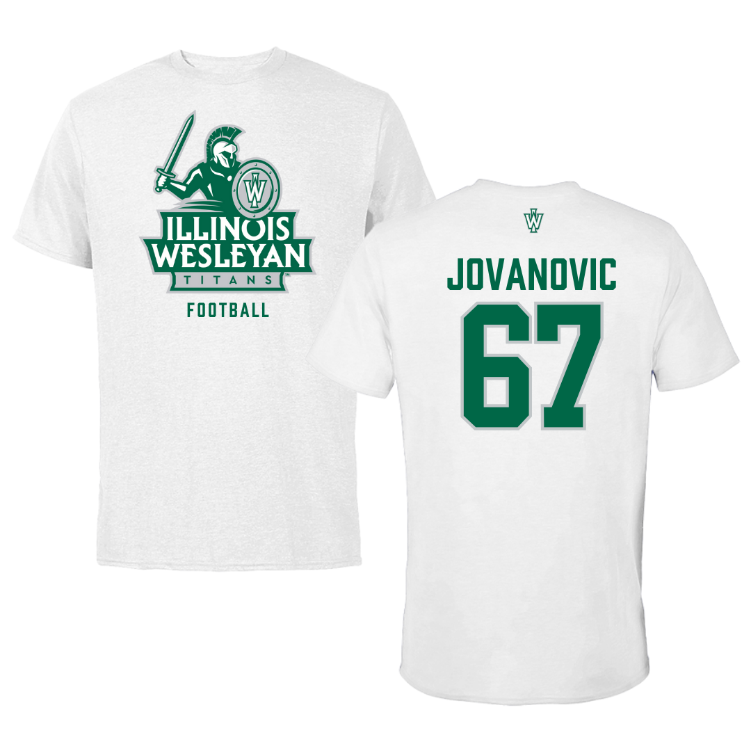 Illinois Wesleyan University Football White Performance Tee - #67 Mihailo Jovanovic