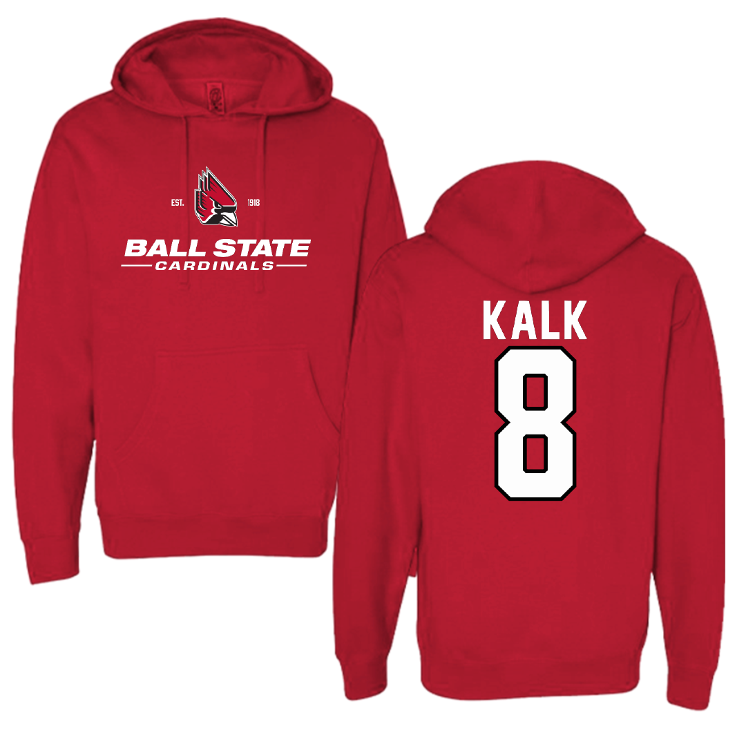 Ball State University Baseball Red General Hoodie - #8 Max Kalk