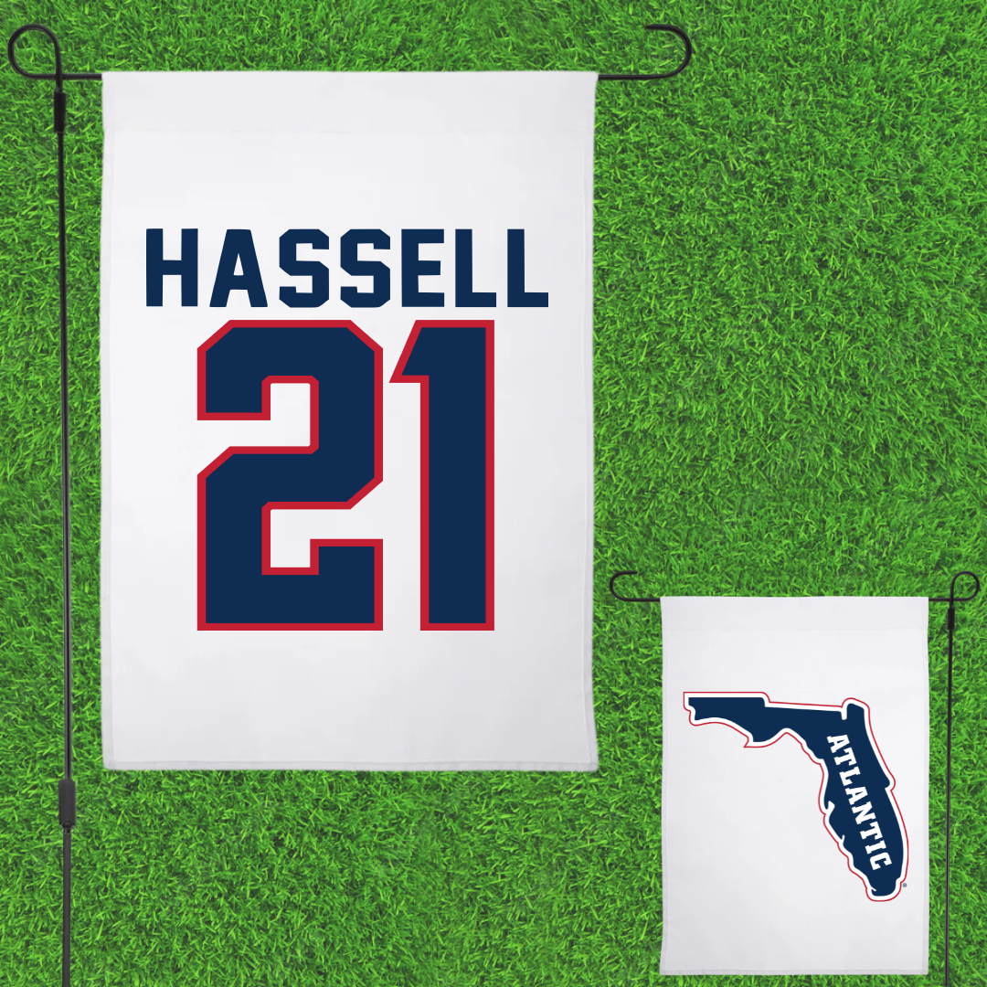 Florida Atlantic University Soccer White Garden Flag - #21 Zach Hassell