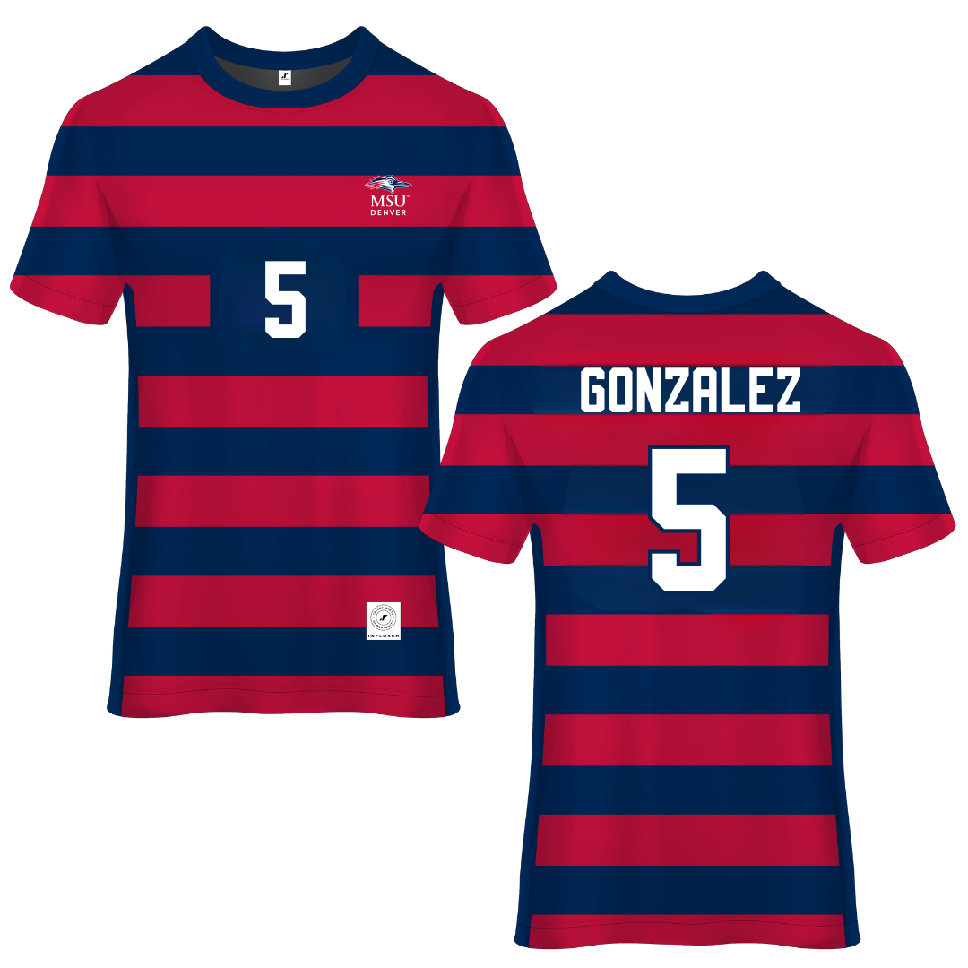 Metropolitan State University of Denver Red Striped Soccer Jersey - #5 Meg Gonzalez