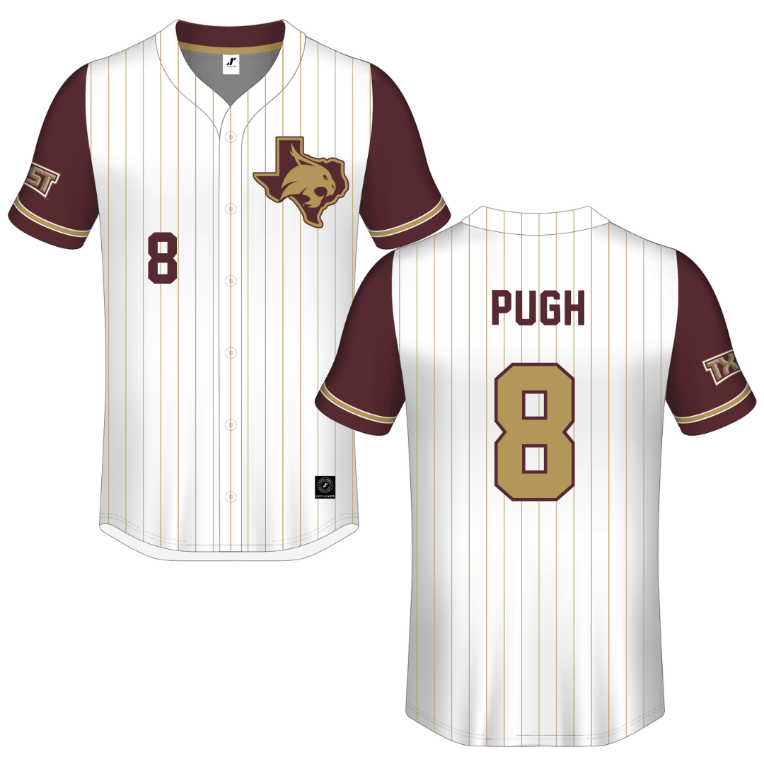 Texas State University White Pinstripe Button-Down Jersey - #8 Samson Pugh