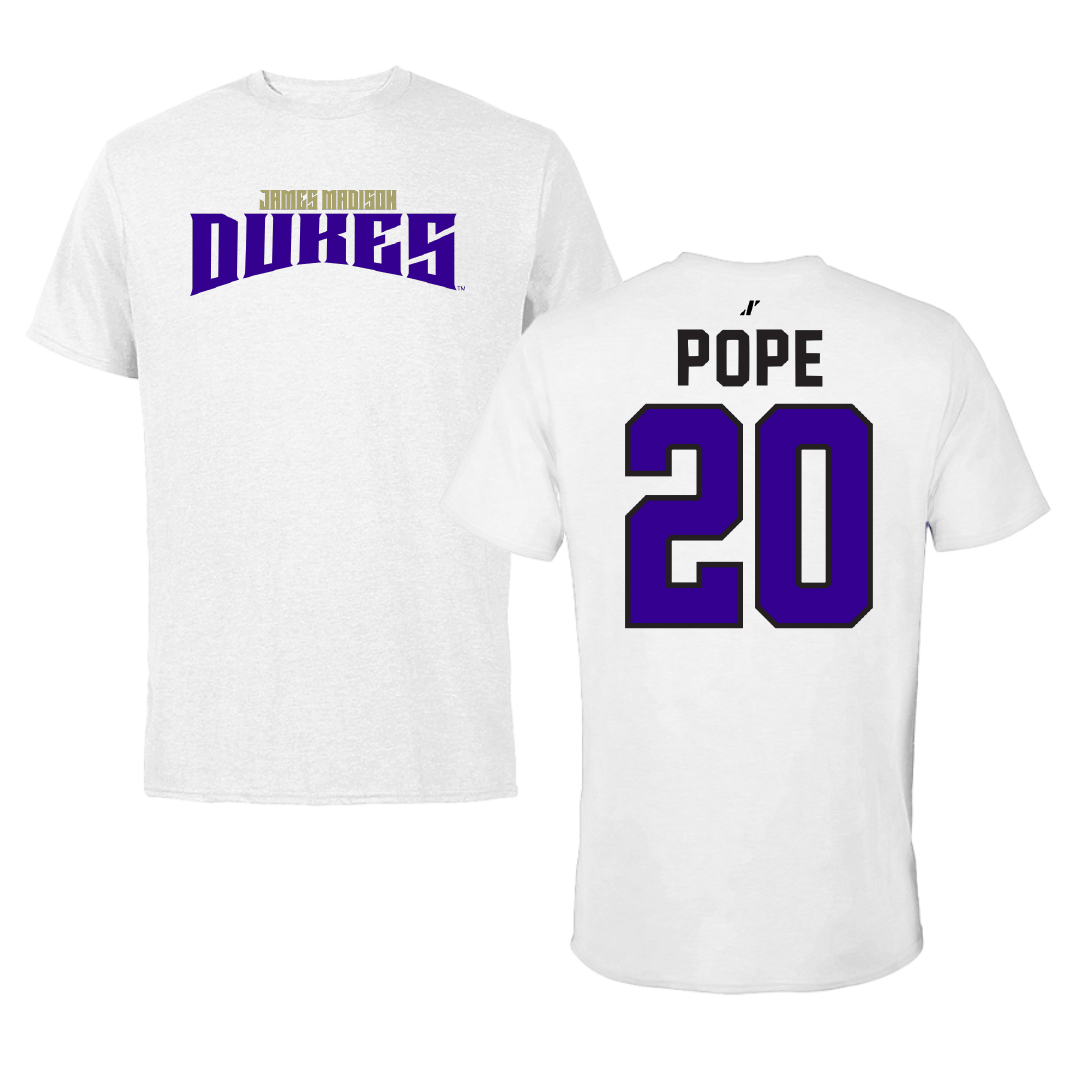 James Madison University Basketball White Classic Tee - #20 Jarrell Pope