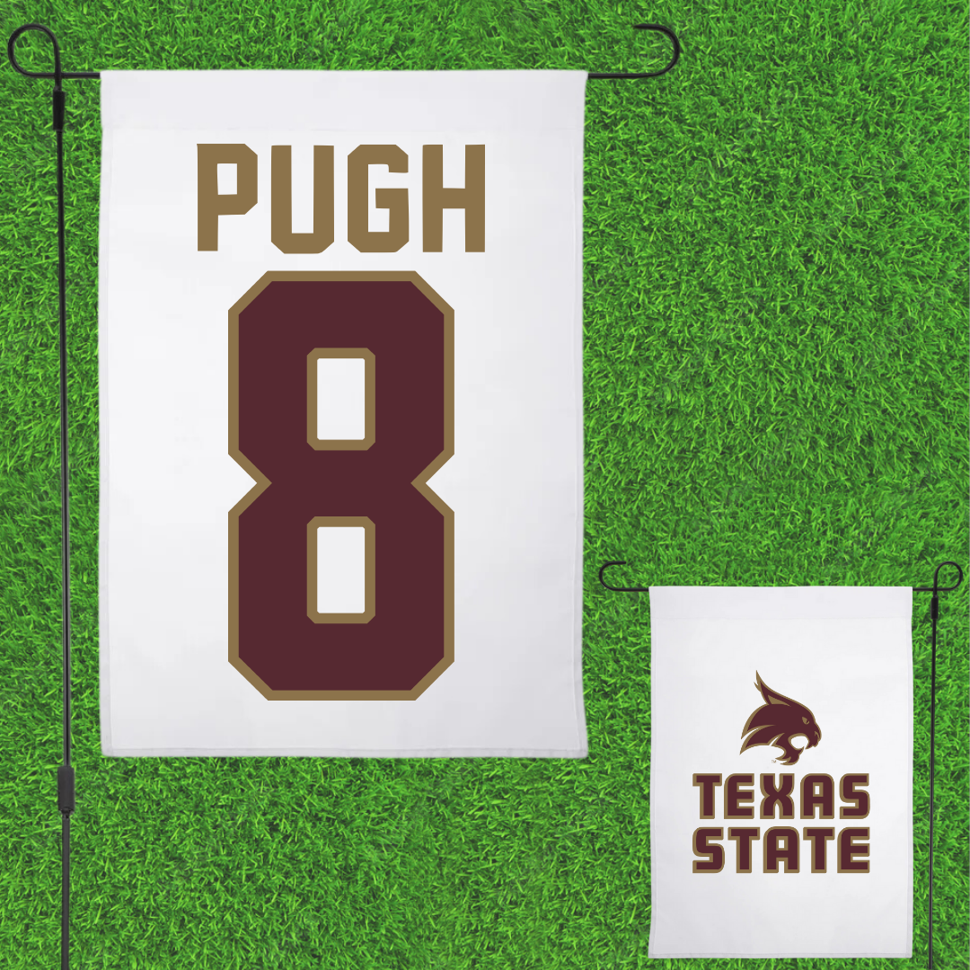Texas State University Baseball White Garden Flag - #8 Samson Pugh