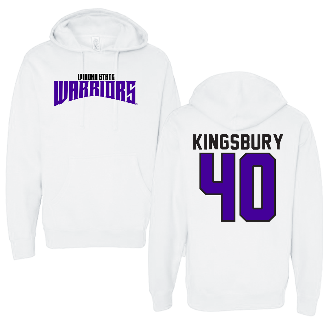 Winona State University Football White Classic Hoodie - #40 Ben Kingsbury