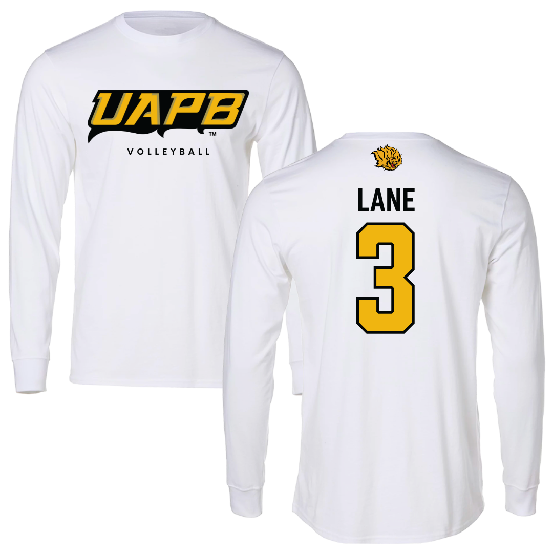 University of Arkansas-Pine Bluff Volleyball White Performance Long Sleeve - #3 Aleria Lane