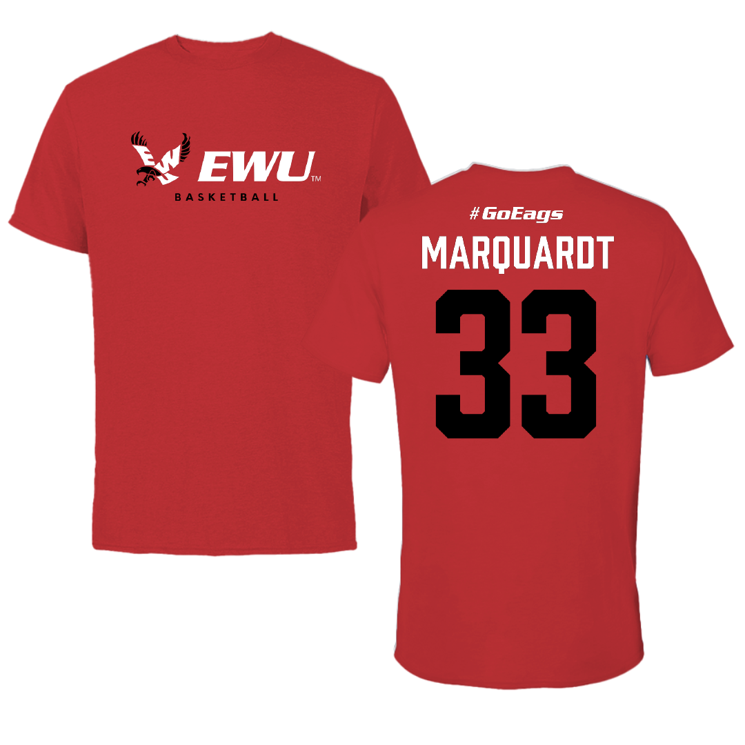 Eastern Washington University Basketball Red Block Performance Tee - #33 Emmett Marquardt
