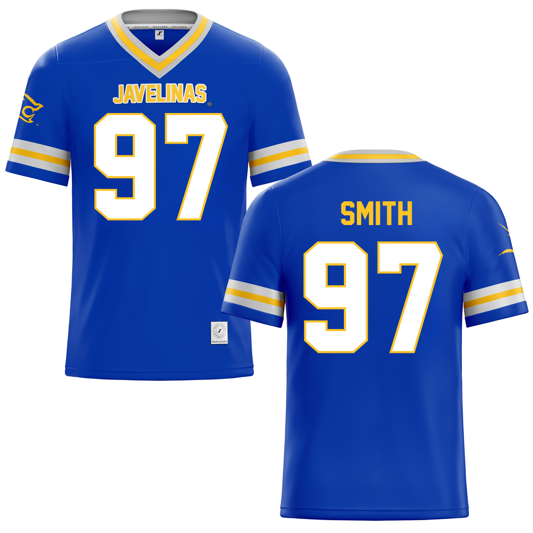 Texas A&M University-Kingsville Blue Football Jersey - #97 Victor Smith