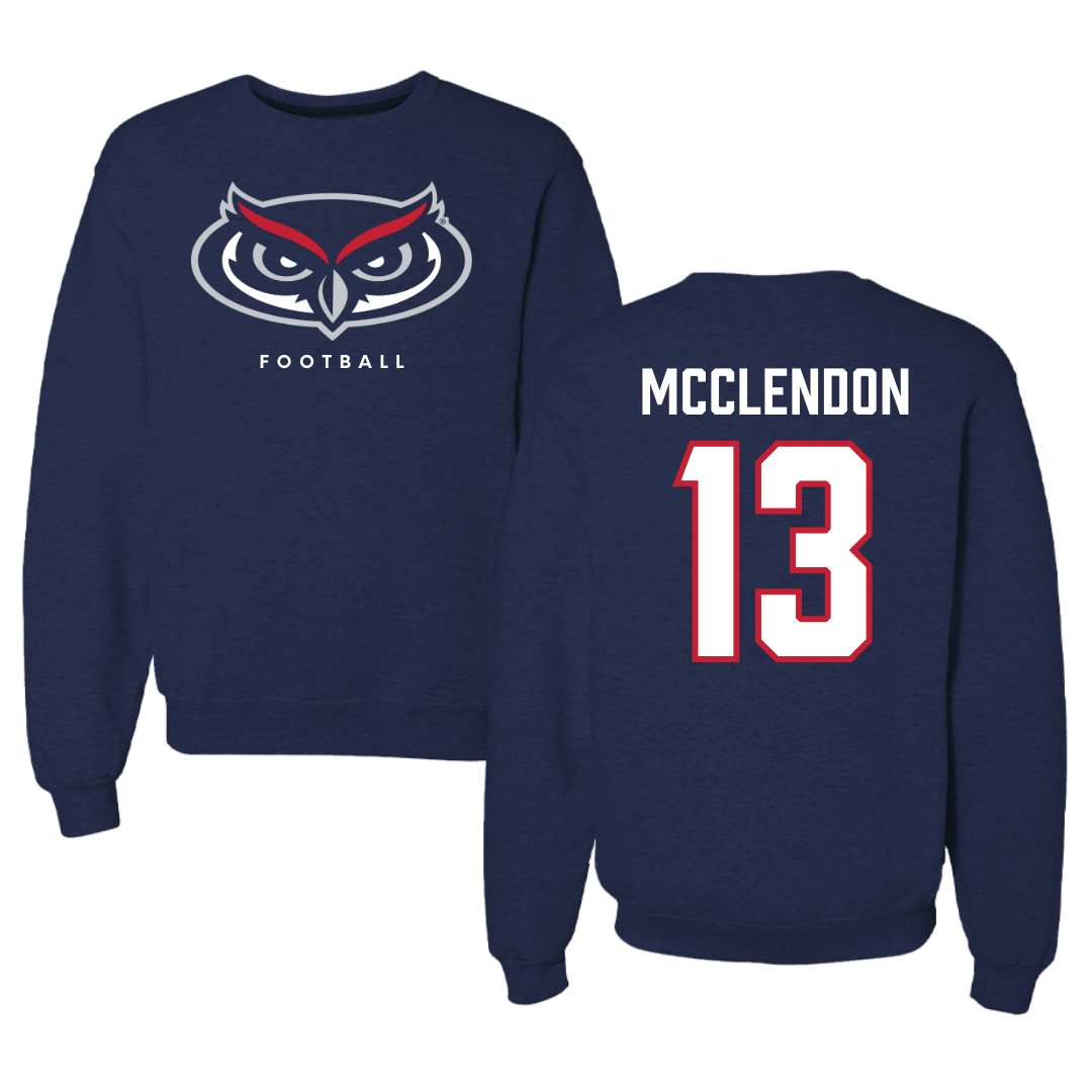 Florida Atlantic University Football Navy Mascot Crewneck - #13 Darius McClendon