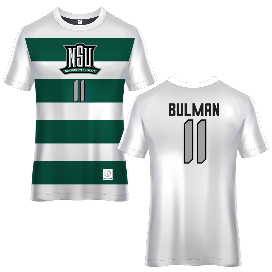 Northeastern State University White Soccer Jersey - #11 Braxton Bulman