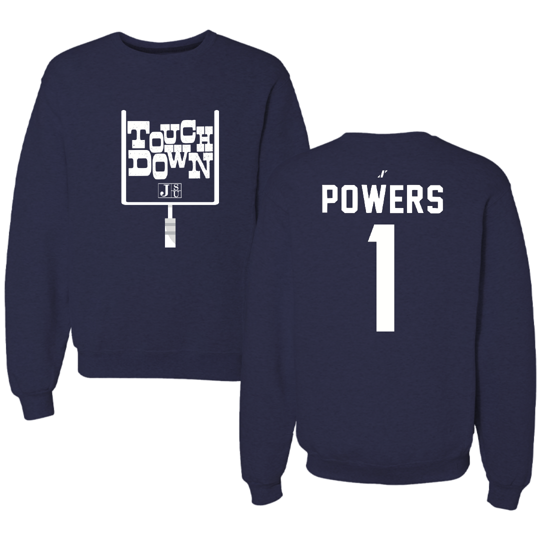 Jackson State University Football Navy Touchdown Crewneck - #1 Rico Powers