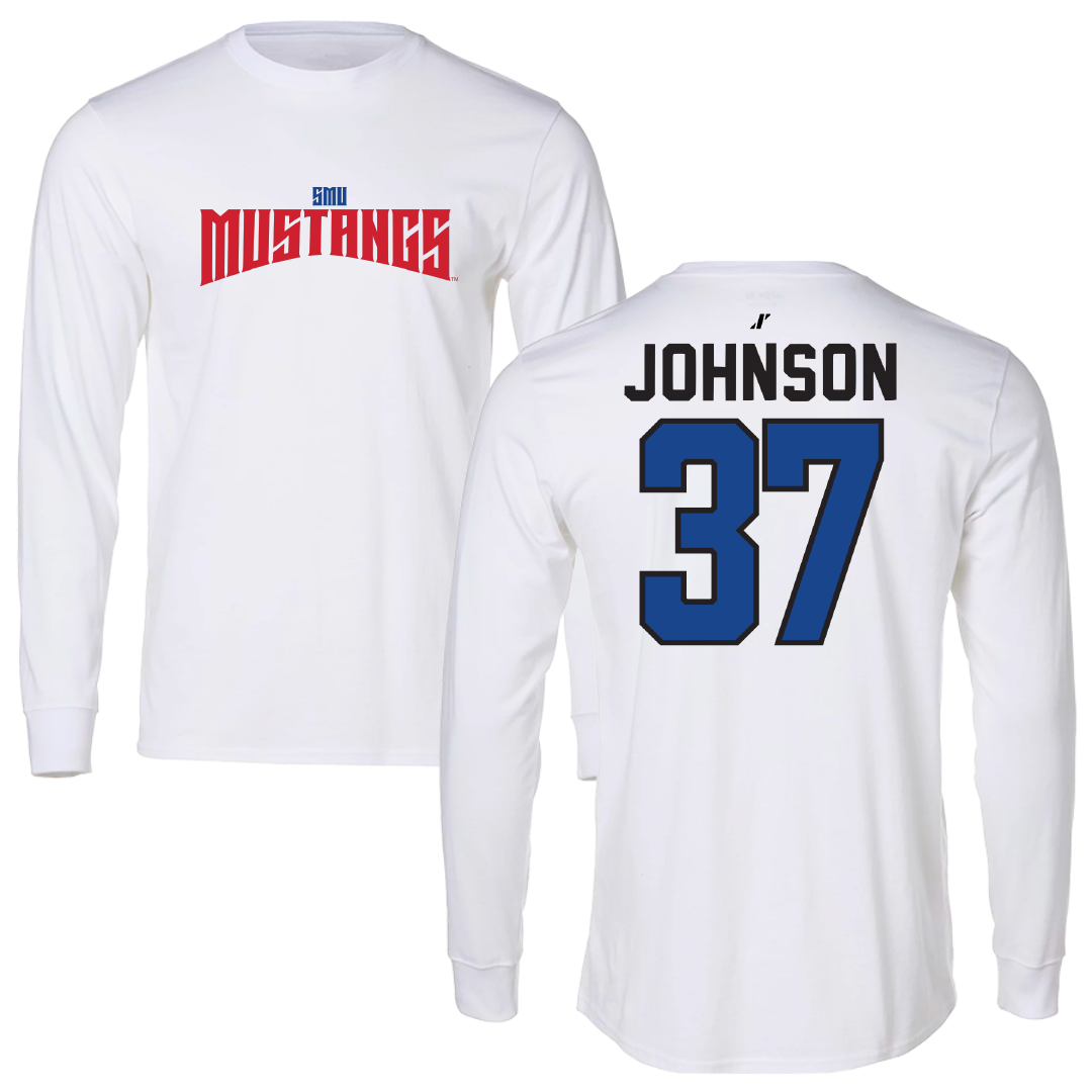 Southern Methodist University Soccer White Classic Long Sleeve - #37 Chance Johnson