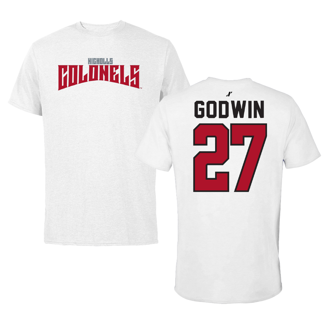 Nicholls State University Soccer White Classic Performance Tee - #27 Emma Godwin
