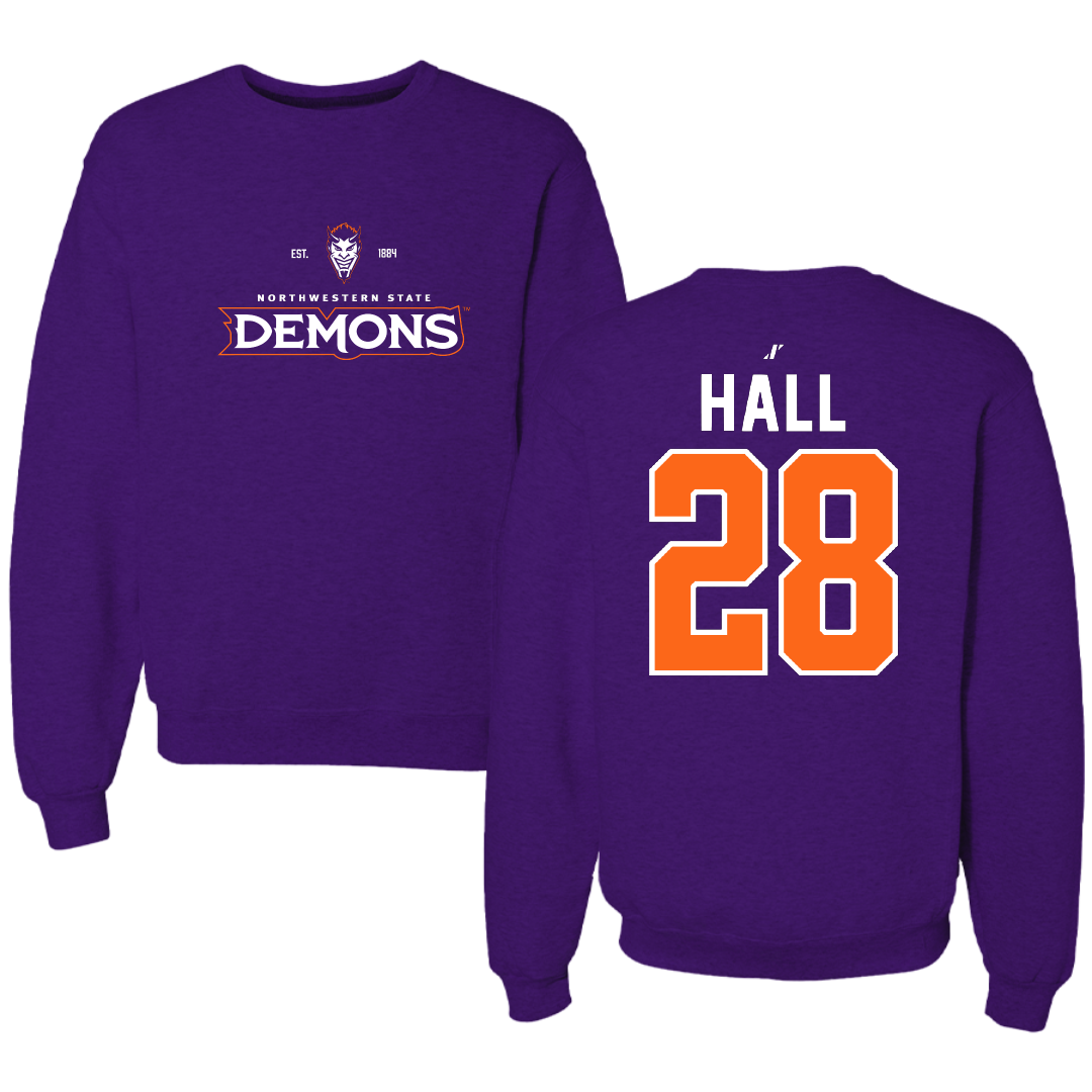 Northwestern State University Football Purple General Crewneck - #28 Antonio Hall