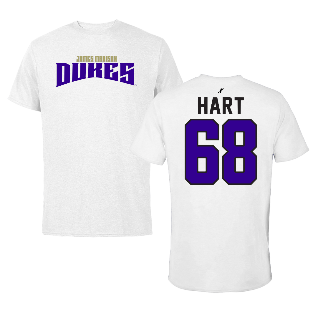 James Madison University Football White Classic Performance Tee - #68 Griffin Hart
