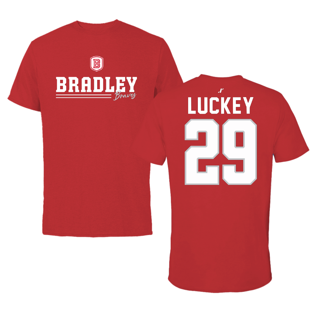 Bradley University Baseball Red General Performance Tee - #29 Cole Luckey