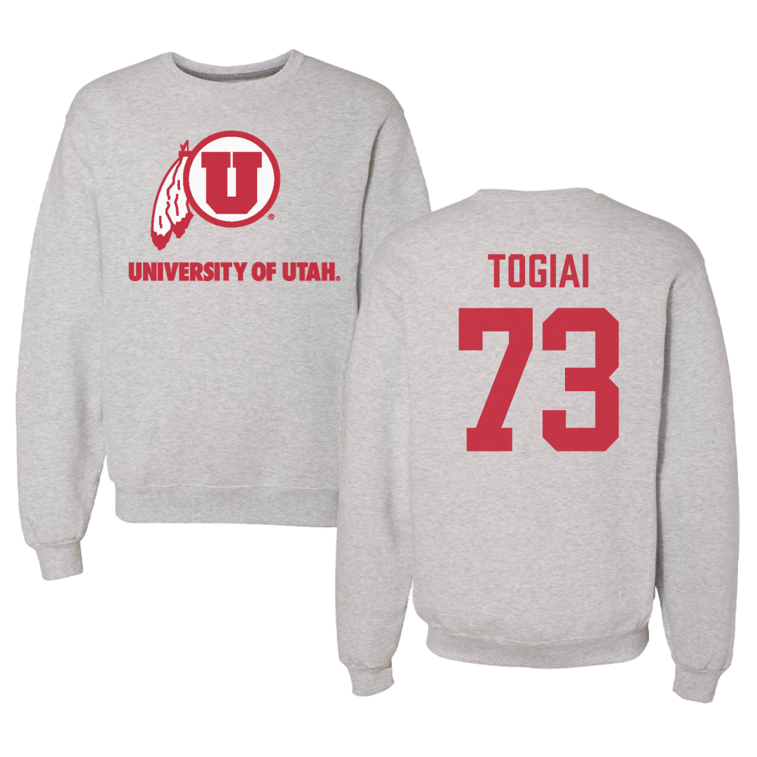 University of Utah Football Gray Crewneck - #73 Tanoa Togiai