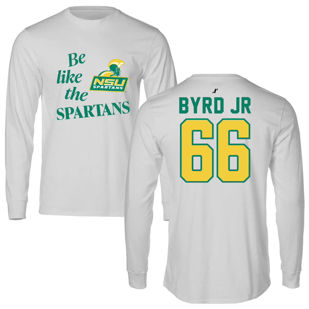 Norfolk State University Football Light Gray Be Like Us Performance Long Sleeve - #66 Vincent Byrd Jr
