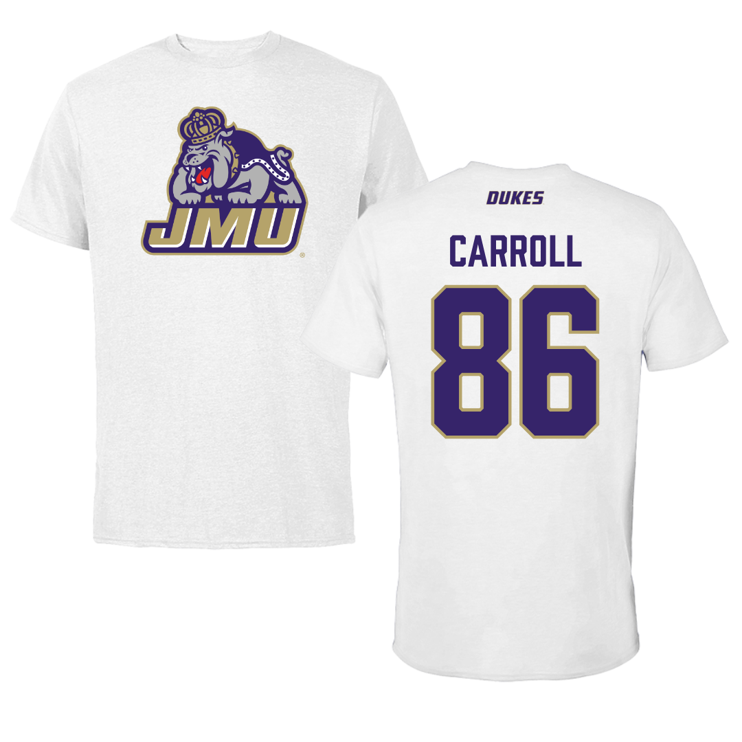 James Madison University Football White Tee - #86 Collin Carroll