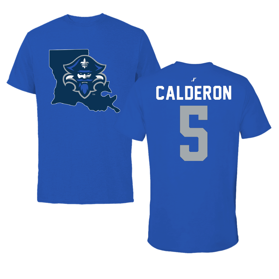 University of New Orleans Basketball Blue State Tee - #5 Alexis Calderon