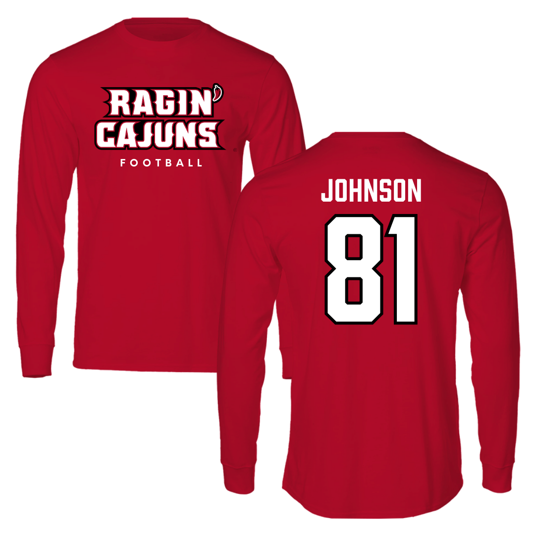 University of Louisiana at Lafayette Football Red Performance Long Sleeve - #81 Jaydon Johnson