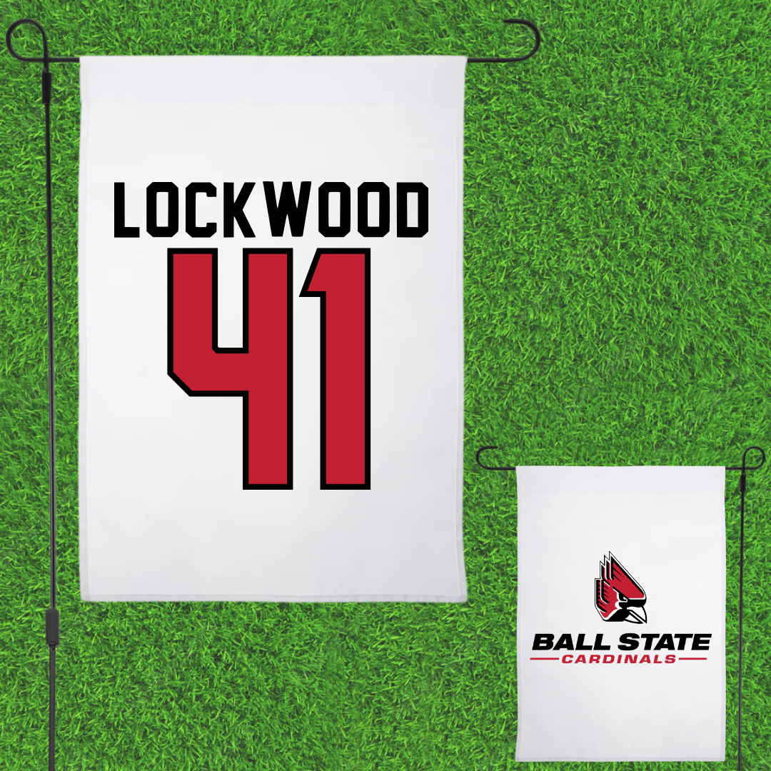 Ball State University Baseball White Garden Flag - #41 Caden Lockwood