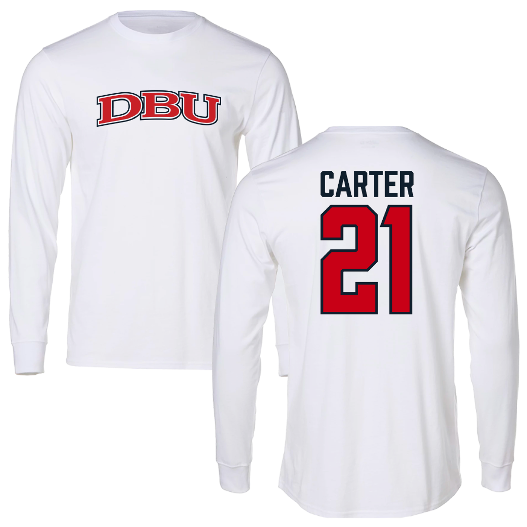 Dallas Baptist University Soccer White Performance Long Sleeve - #21 Amiyah Carter
