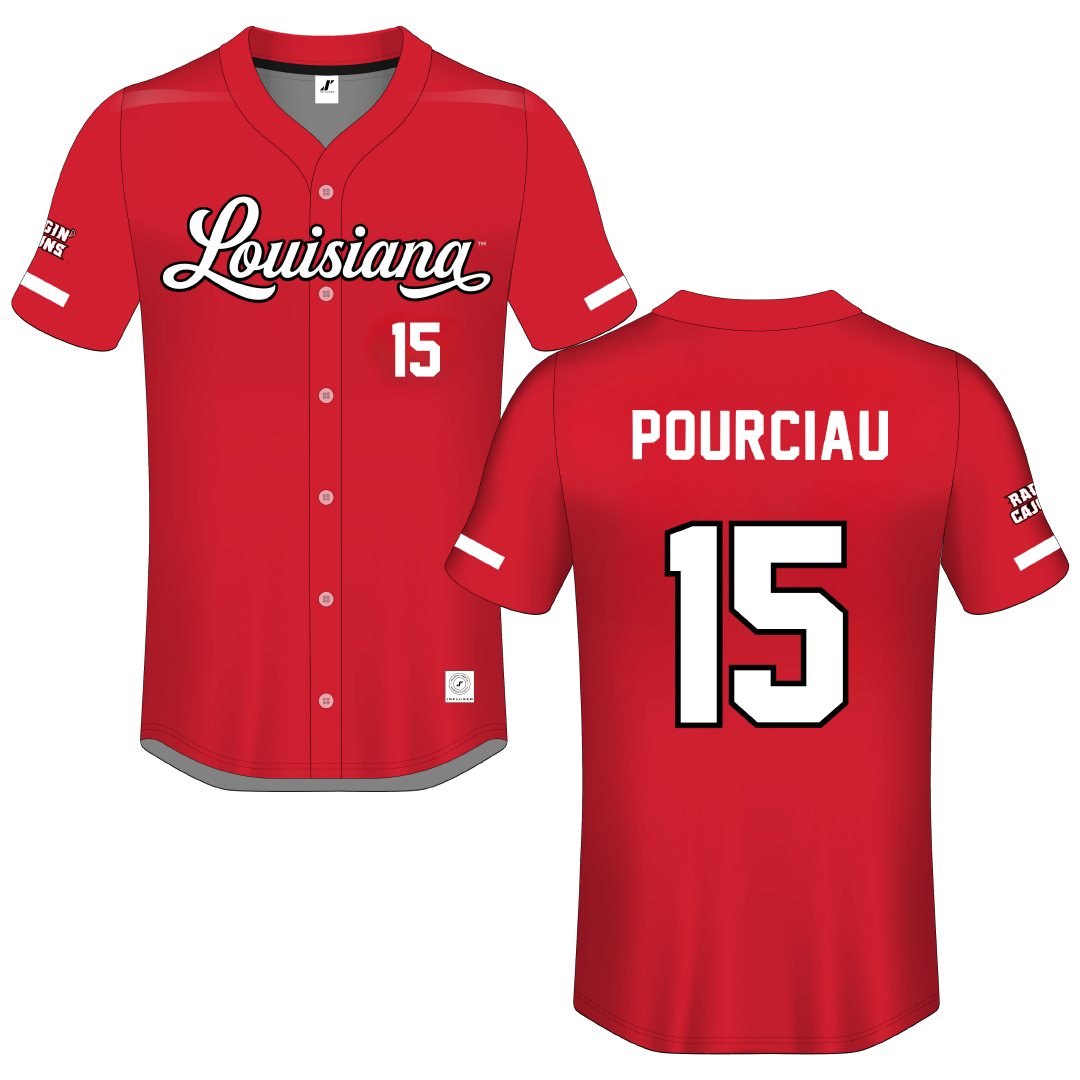 University of Louisiana at Lafayette Red Button-Down Jersey - #15 Clayton Pourciau