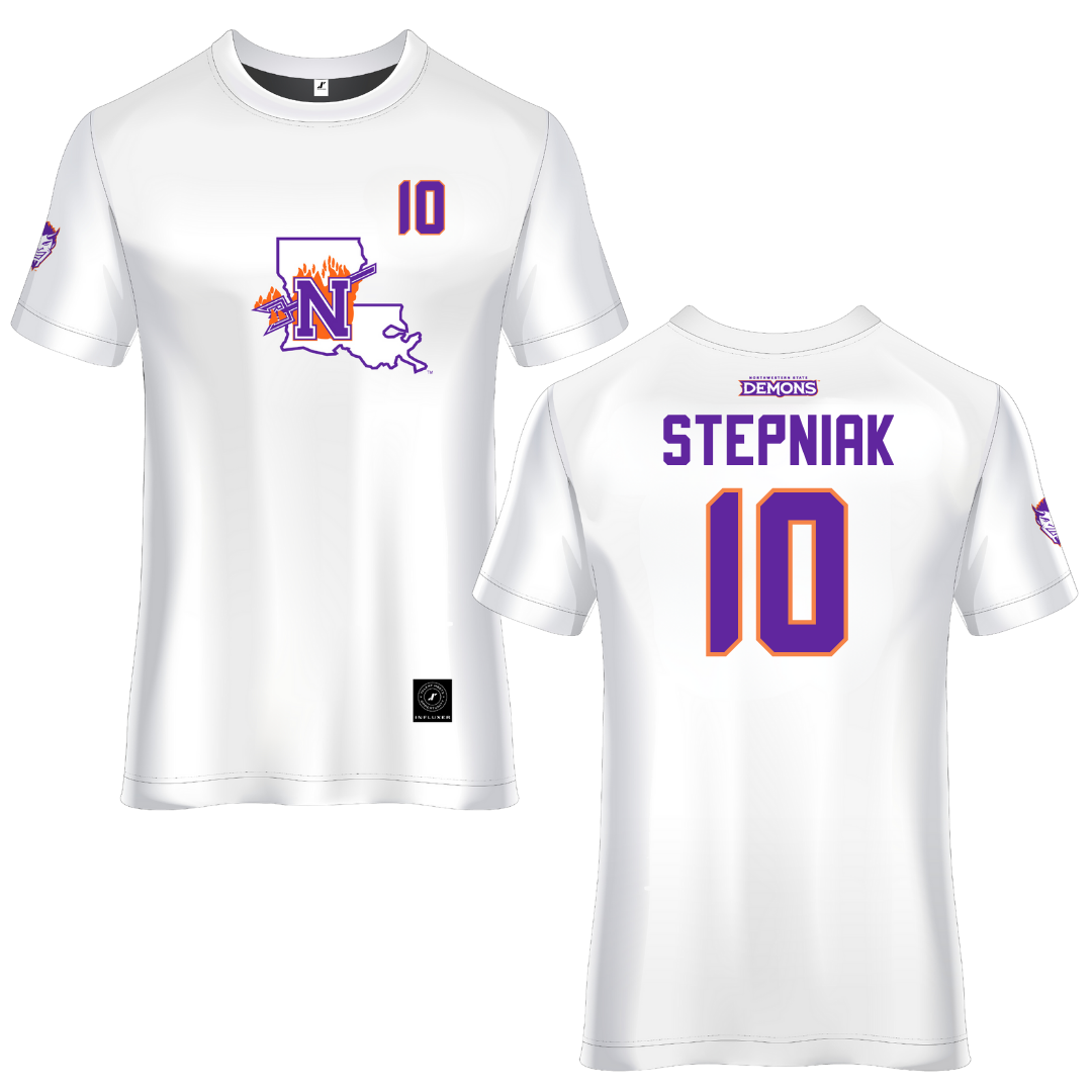 Northwestern State University White Soccer Jersey - #10 Laura Stepniak