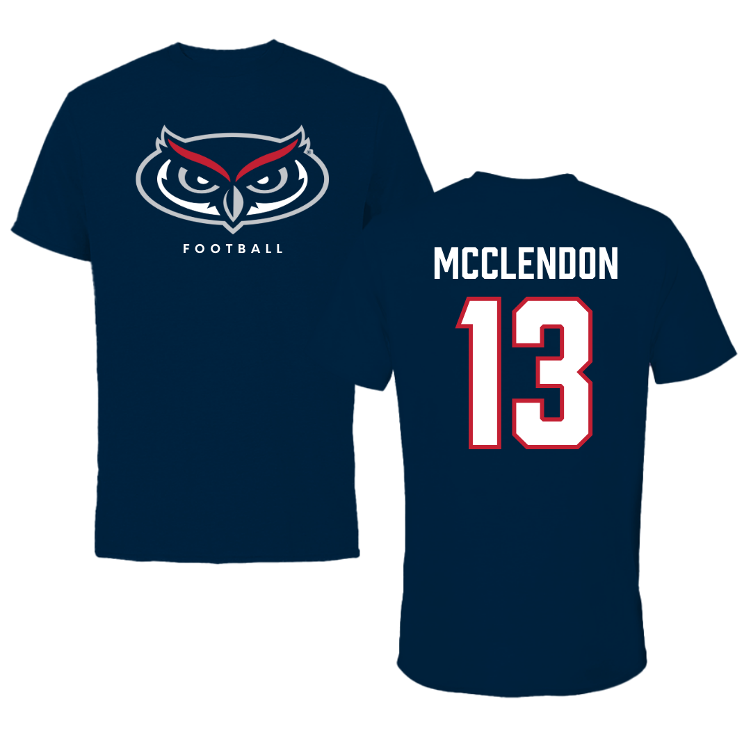 Florida Atlantic University Football Navy Mascot Tee - #13 Darius McClendon
