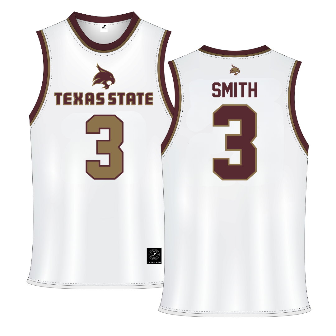 Texas State University White Basketball Jersey - #3 Crystal Smith