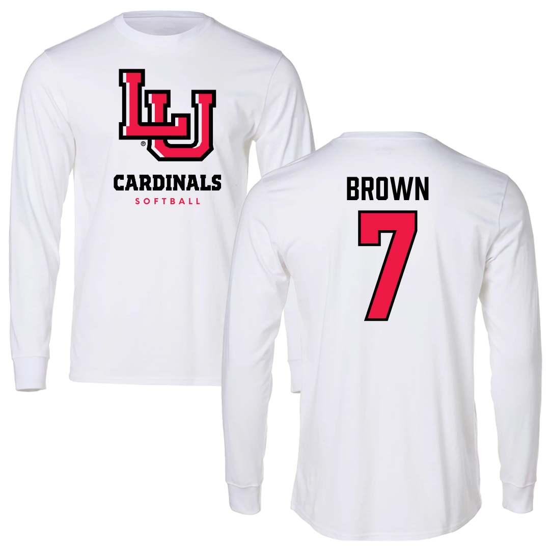 Lamar University Softball White Performance Long Sleeve - #7 Aubrey Brown