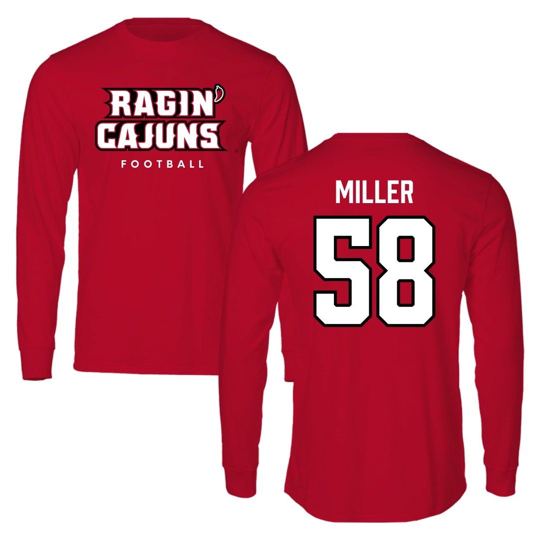 University of Louisiana at Lafayette Football Red Performance Long Sleeve - #58 Grant Miller