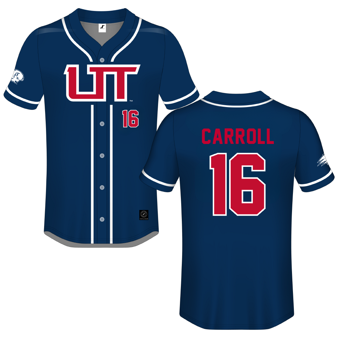 Utah Tech University Blue Button-Down Jersey - #16 Jace Carroll