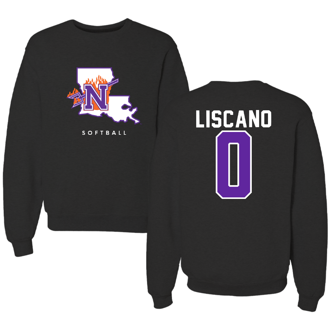 Northwestern State University Softball Black Block Crewneck - #0 Mia Liscano