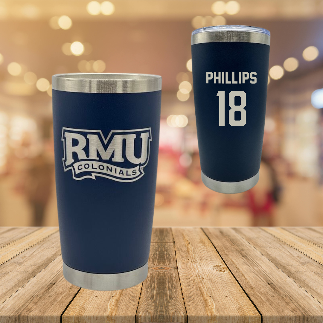 Robert Morris University Ice Hockey Navy Stainless Steel Tumbler - #18 Jersey Phillips