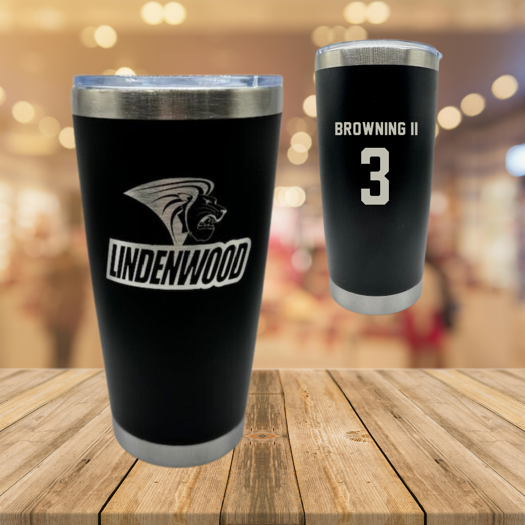 Lindenwood University Basketball Black Stainless Steel Tumbler - #3 Markeith Browning II