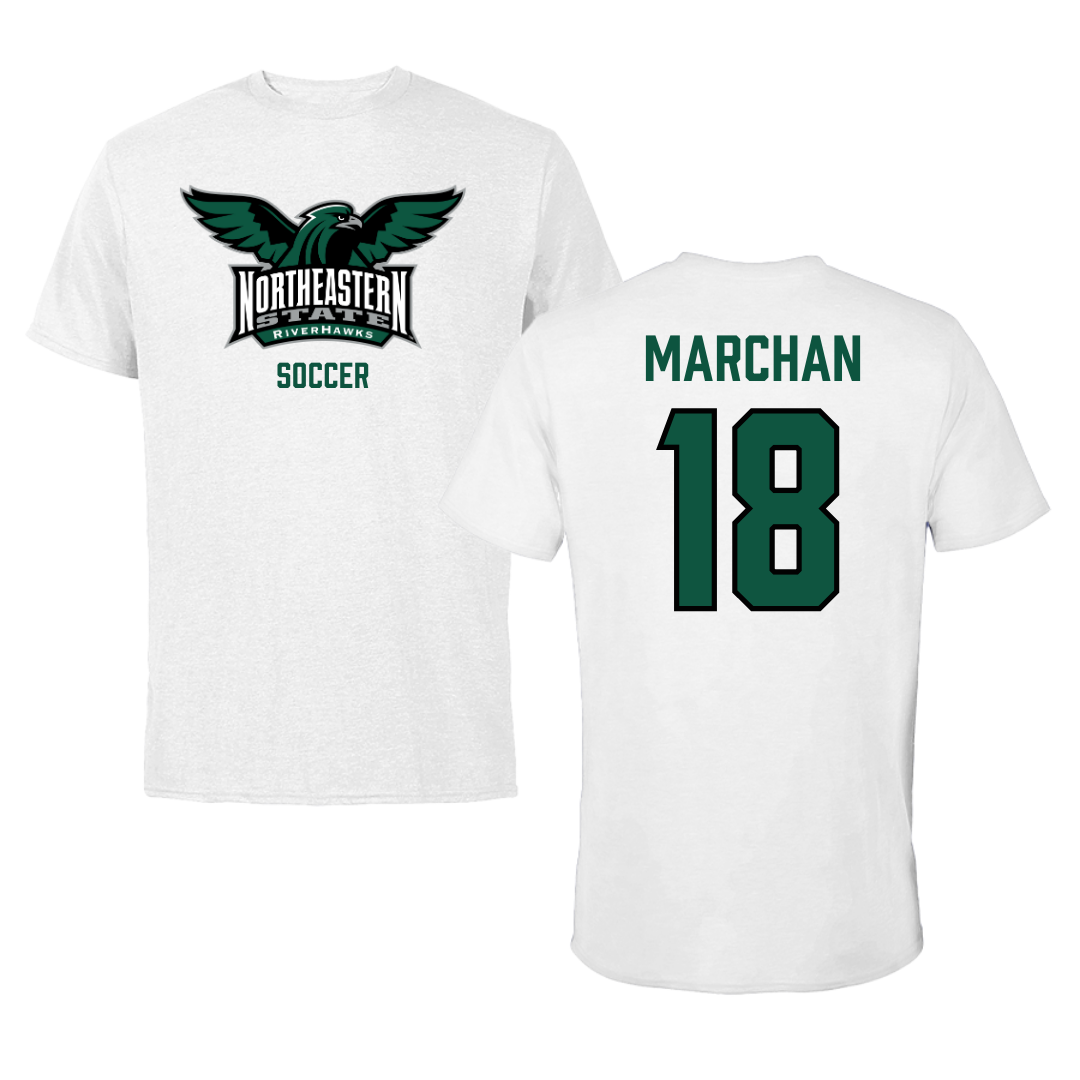 Northeastern State University Soccer White Performance Tee - #18 Edson Marchan