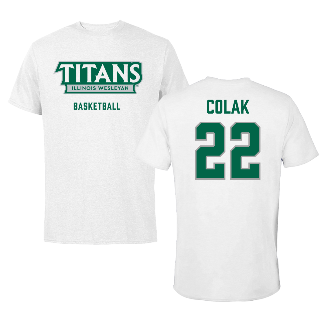Illinois Wesleyan University Basketball White Mascot Tee - #22 Karlo Colak