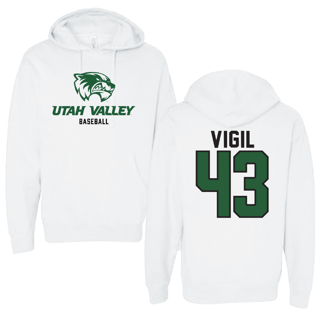 Utah Valley University Baseball White Classic Hoodie - #43 Jordan Vigil