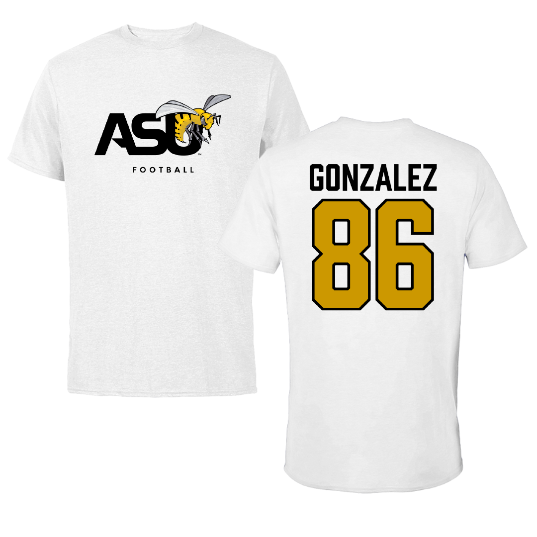 Alabama State University Football White ASU Performance Tee - #86 Drake Gonzalez
