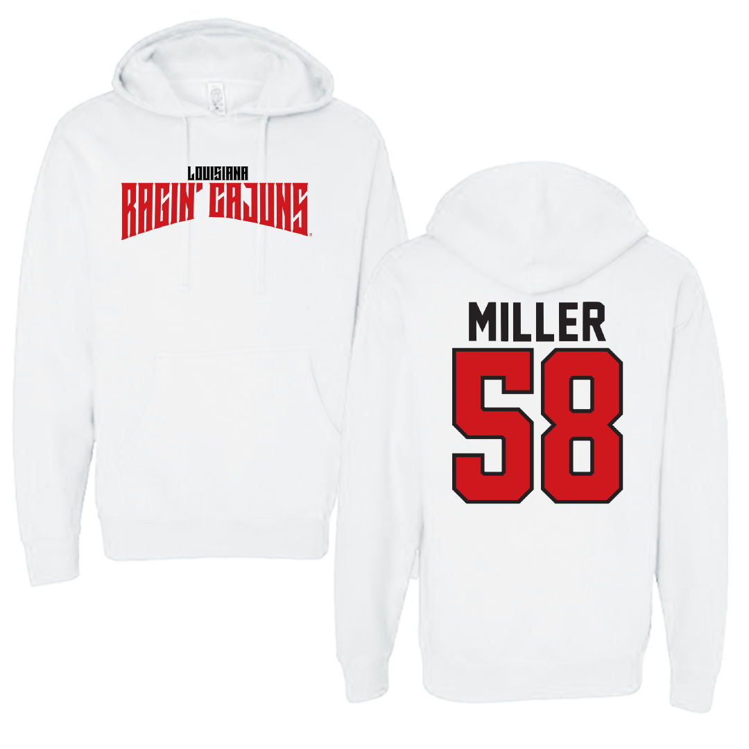 University of Louisiana at Lafayette Football White Classic Hoodie - #58 Grant Miller
