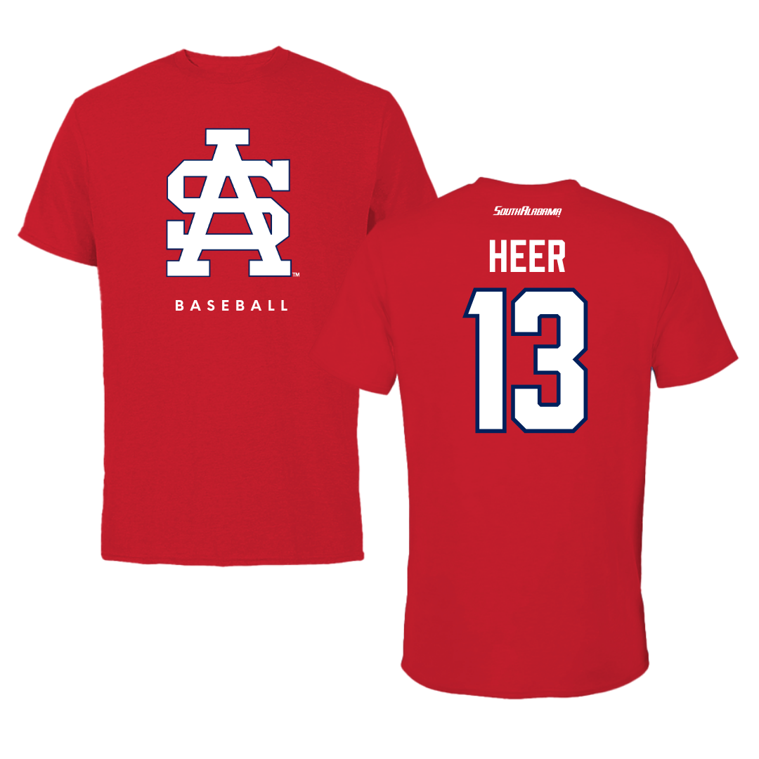 University of South Alabama Baseball Red Performance Tee - #13 Mitchell Heer