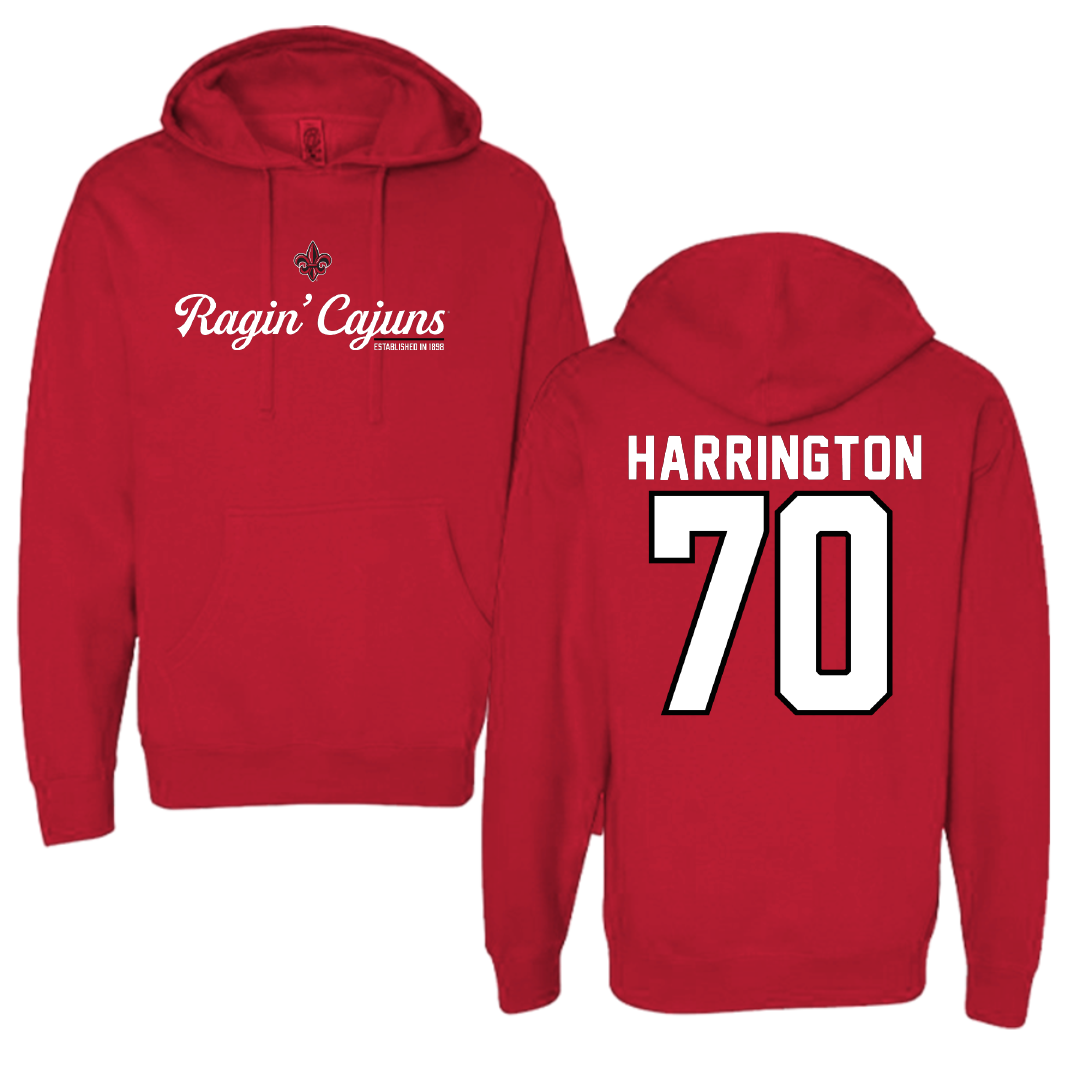 University of Louisiana at Lafayette Football Red General Hoodie - #70 Jax Harrington