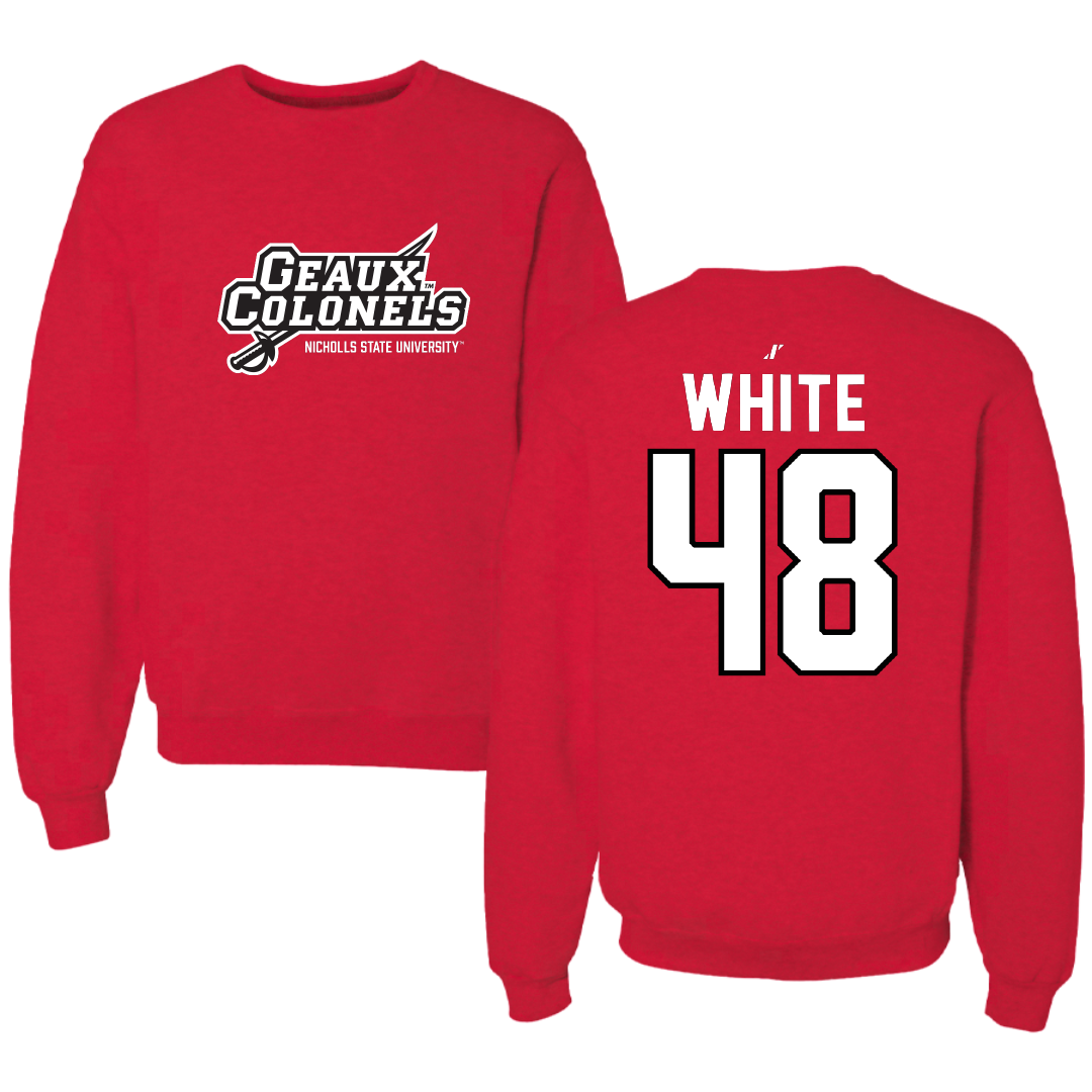 Nicholls State University Football Red General Crewneck - #48 Scott White