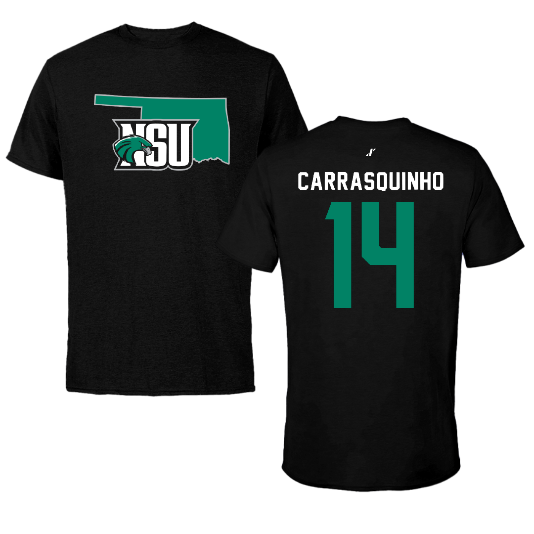Northeastern State University Soccer Black State Tee - #14 Miguel Carrasquinho