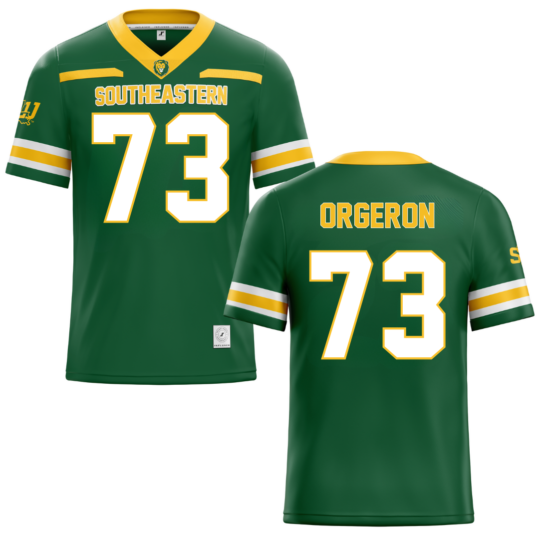 Southeastern Louisiana University Green Football Jersey - #73 Jhy Orgeron