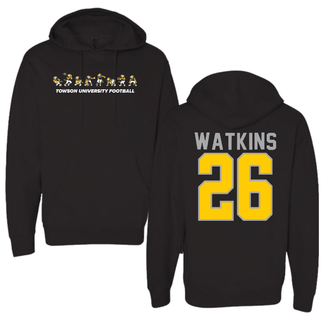 Towson University Football Black Cartoon Doc Team Hoodie - #26 Christopher Watkins
